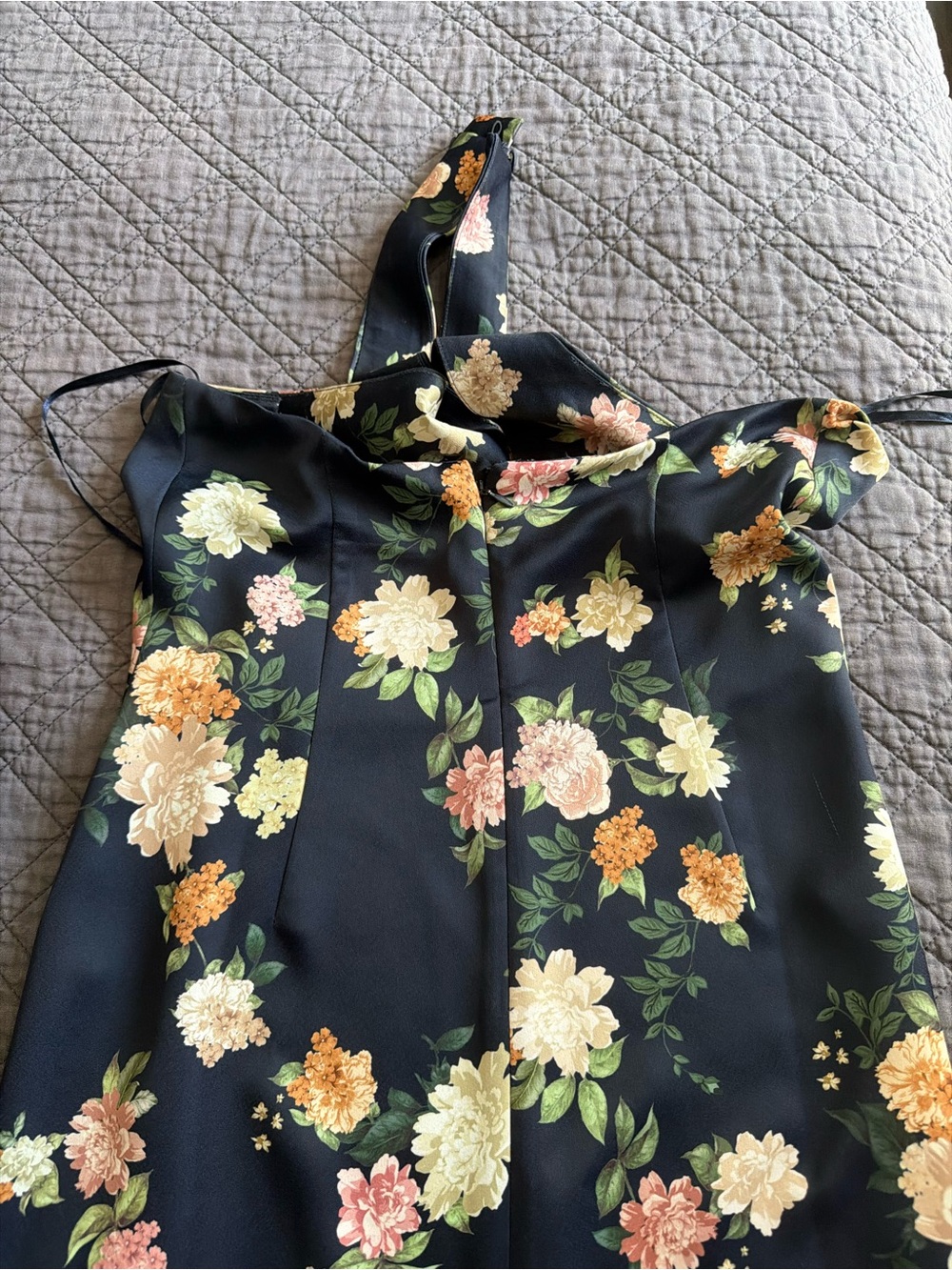 Anthropologie Blue Floral Halter Dress Top with Yellow & Pink Blooms - Picture 2 of 3